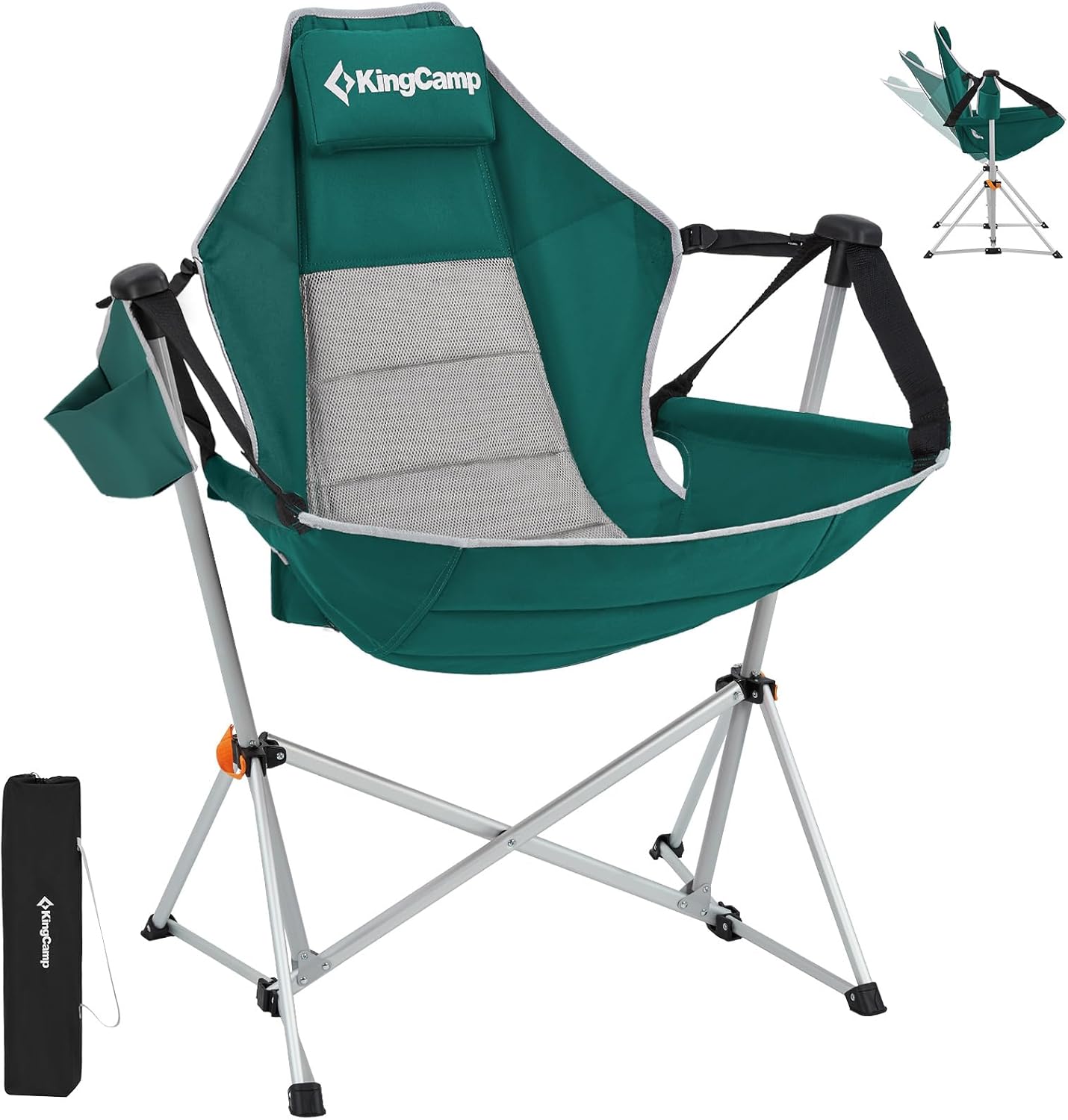 KingCamp Hamaca, silla de camping, mecedora oscilante para adultos, césped, playa, silla plegable portátil con soporte trasero ajustable, soporte