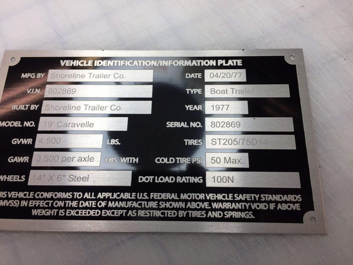 Placa VIN # grabada personalizada Dorsey Fruehauf Great Dane se adapta a Hyundai Kaufman Load Rite