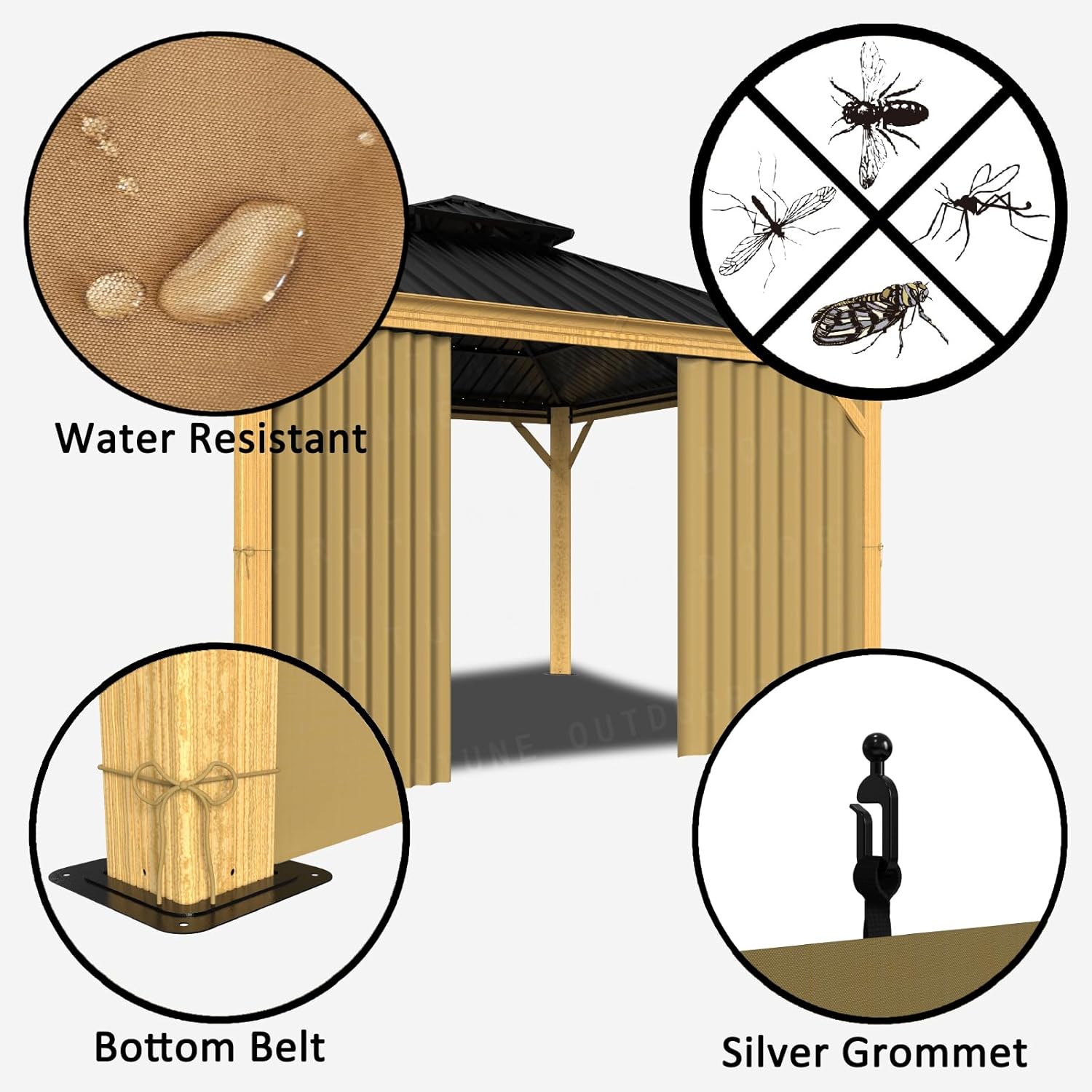 Cortina Gazebo para 8 x 8 pulgadas, para pared lateral de privacidad, 1 panel, universal, de repuesto, para proteger las paredes laterales (solo