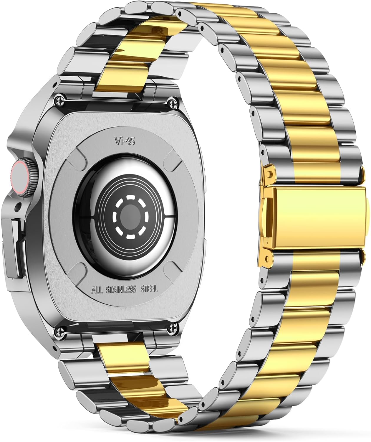V-MORO Correa de acero inoxidable con funda compatible con Apple Watch de 1.732 pulgadas Series 654SE, correa de metal de negocios para hombres con