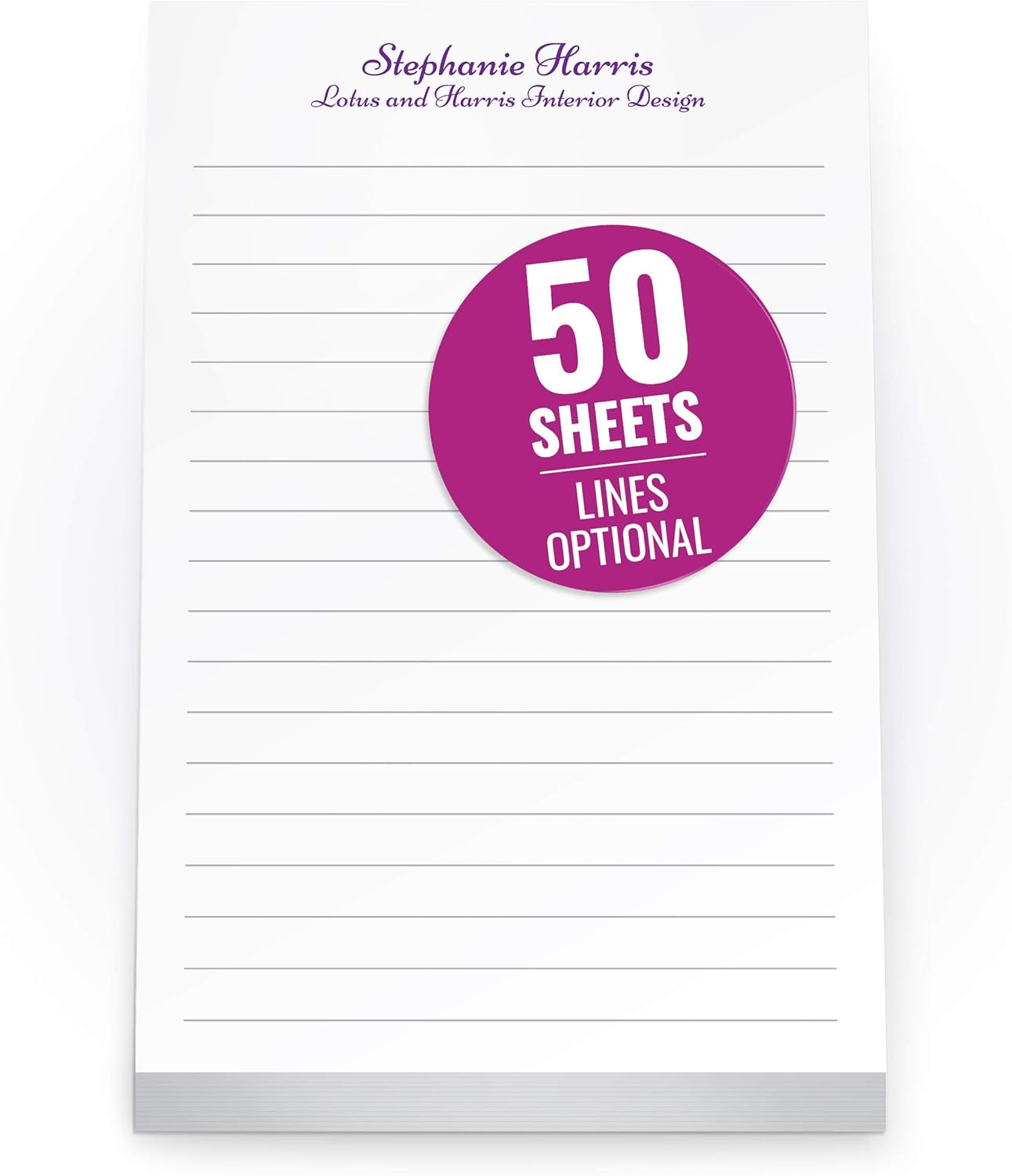 Bloc de notas de color blanco impreso personalizado de 3.9 x 5.9in  Colorido bloc de notas personalizado con el nombre de su empresa, líneas de