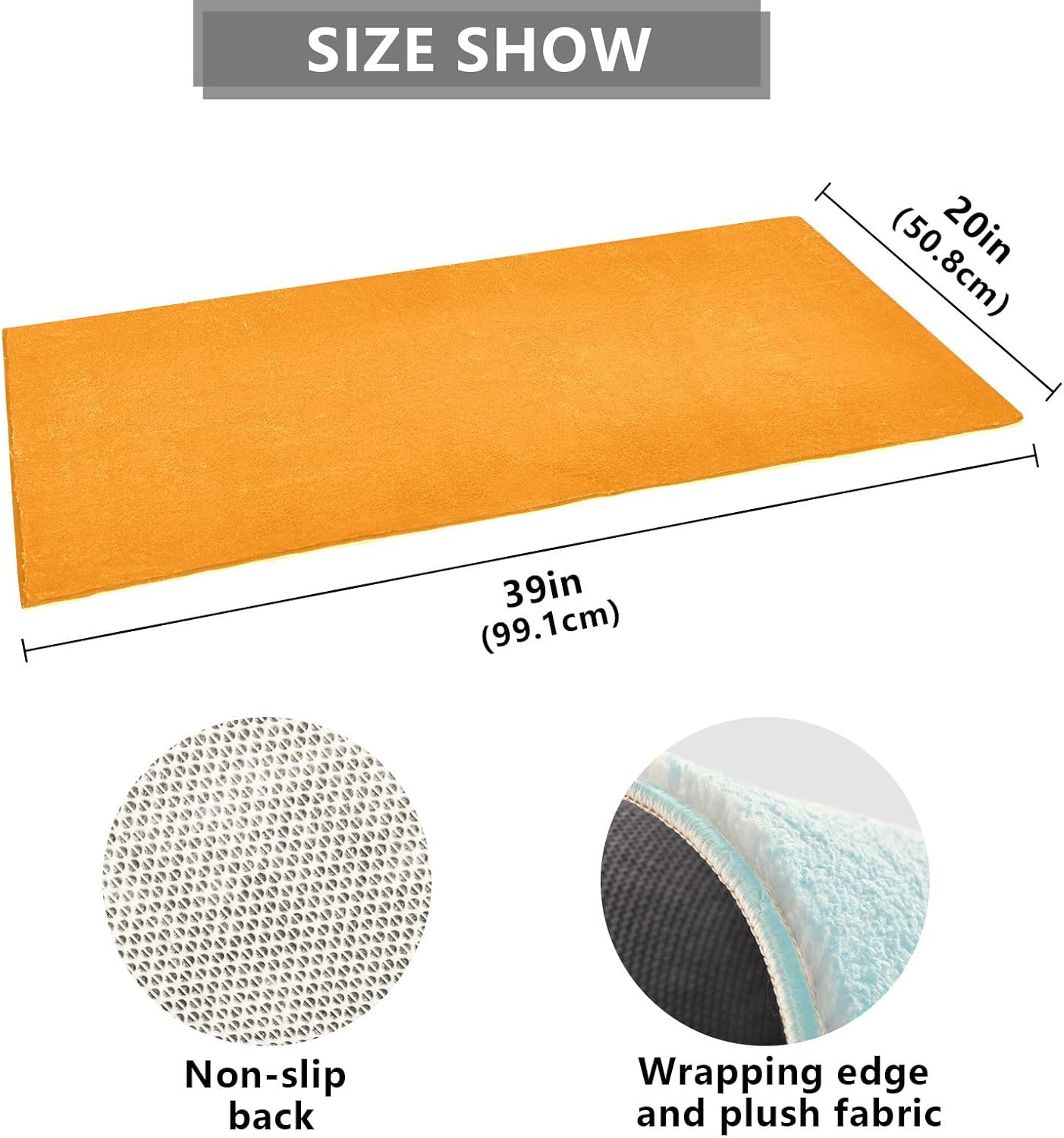 Tapetes de baño de felpa naranja oscuro, parte trasera de goma antideslizante, lavable a máquina, tapete absorbente de agua para baño, 39 x 20