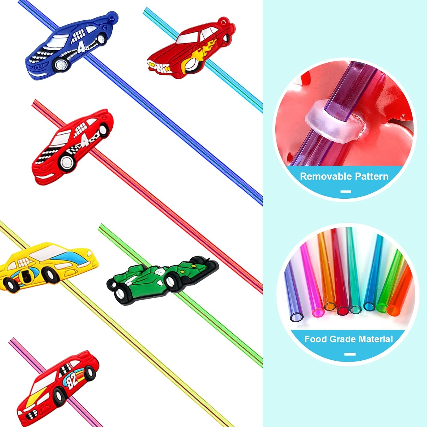 24 regalos de fiesta de coches de carreras, popotes reutilizables para niños, ruedas de carreras para decoración de cumpleaños, dos suministros de