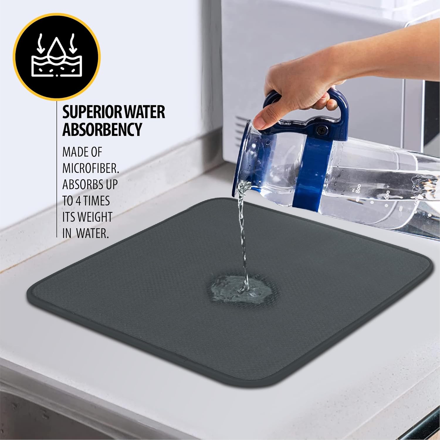 Tapete de microfibra para secado de platos para encimera de cocina con material absorbente, grueso y de doble cara, tapete de secado de platos XXL,