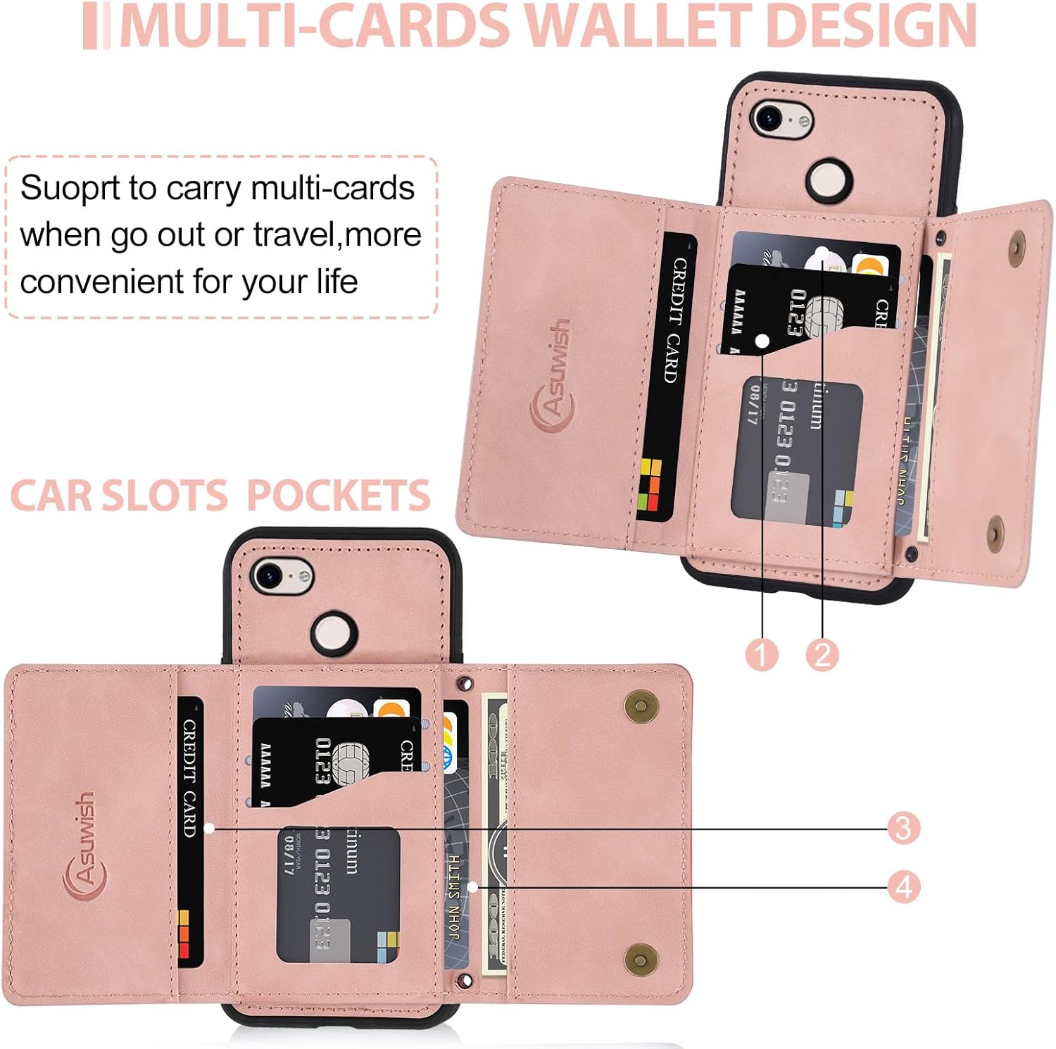 Asuwish Funda de teléfono para Google Pixel 3 XL con protector de pantalla de vidrio templado y soporte de tarjeta de crédito de piel sintética,