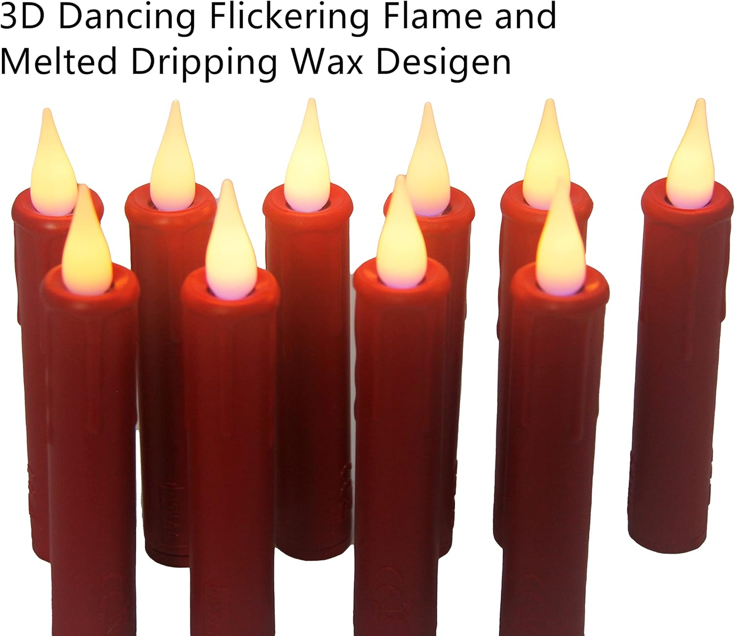 Velas LED cónicas para árbol de Navidad con temporizador, control remoto y clips extraíbles, funciona con pilas, juego de 10 velas cónicas realistas