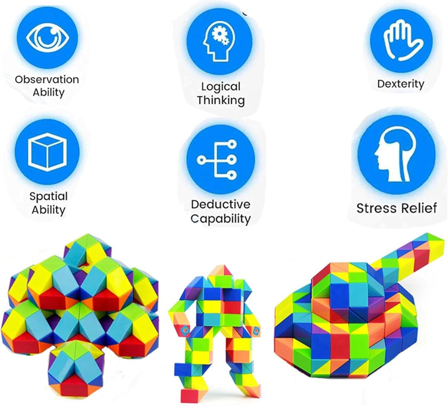 ZY-Wisdom Rompecabezas de cubo de serpiente mágica colorida, 240 cuñas, tamaño grande, juguetes de serpiente, regalos de fiesta para niños, adultos