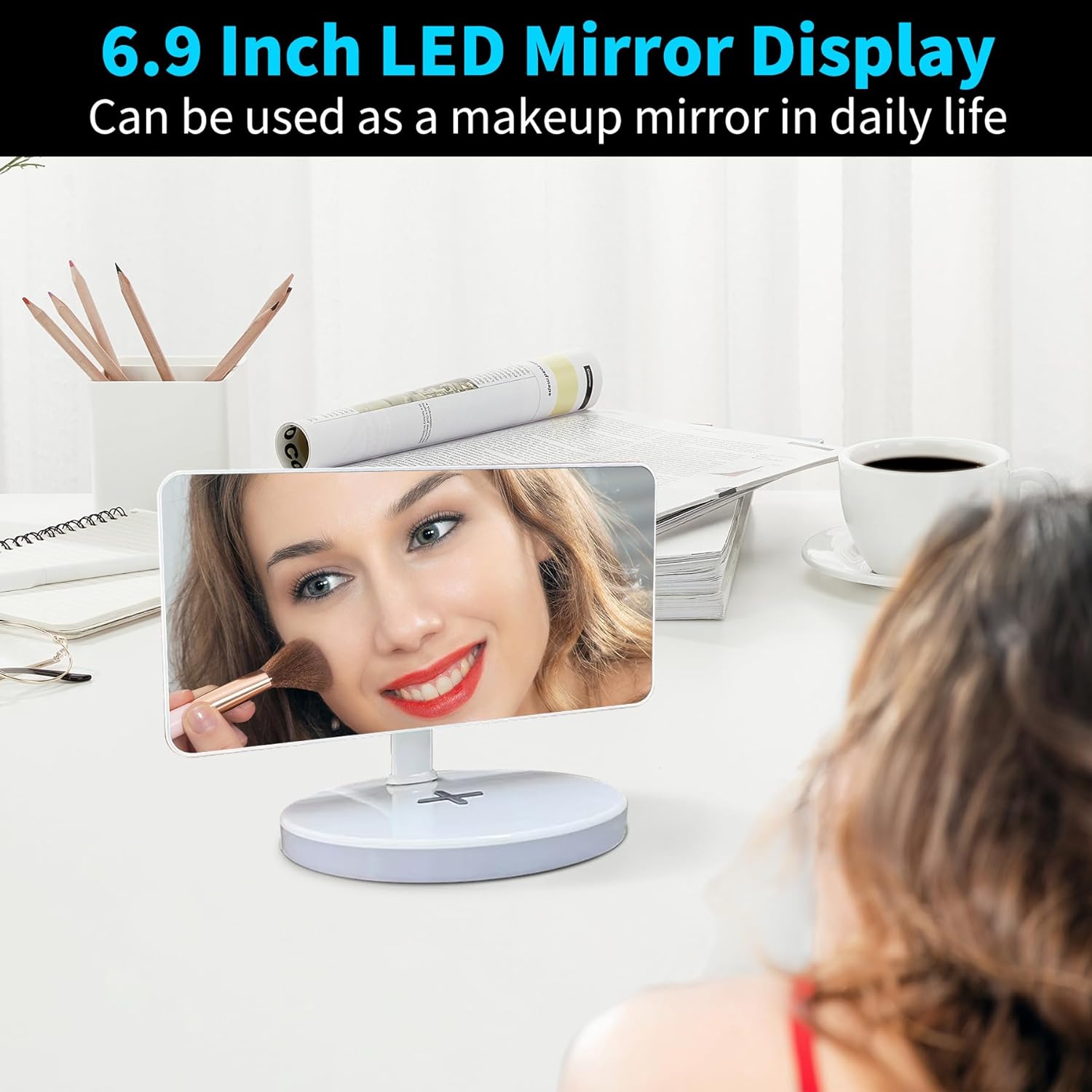 Reloj despertador digital con carga inalámbrica, espejo de escritorio, pantalla grande con luz RGB, alarma dual, repetición, cargador USB, atenuador