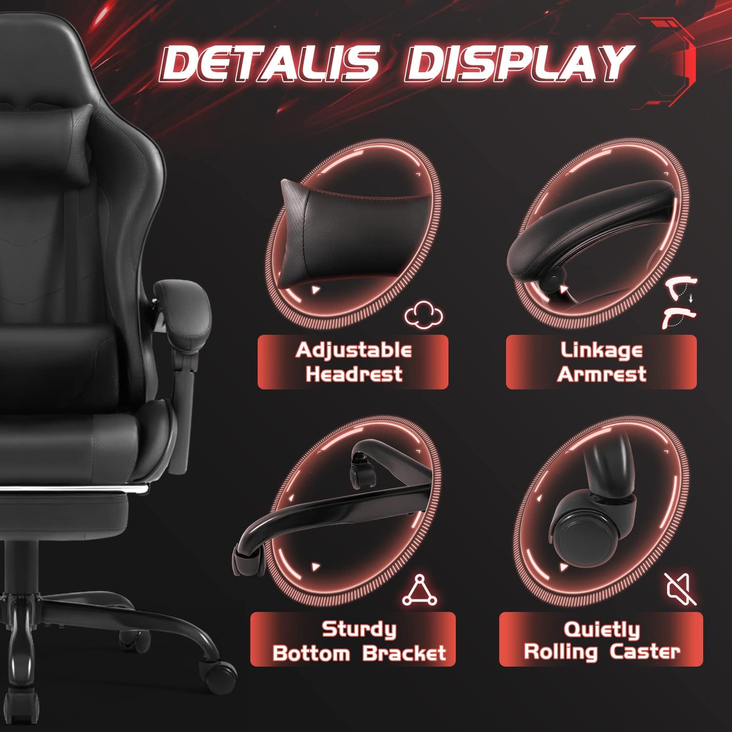 Shahoo Silla de juegos con reposapiés y soporte lumbar de masaje, asiento de carreras de video ajustable en altura con giro de 360 y reposacabezas