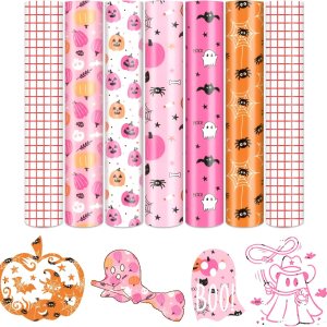 Tintnut Vinilo permanente rosa de Halloween, 5 hojas de 12 x 10 pulgadas, hojas de vinilo adhesivo con patrón de fantasma de calabaza compatibles Tintnut Vinilo permanente rosa de Halloween, 5 hojas de 12 x 10 pulgadas, hojas de vinilo adhesivo con patrón de fantasma de calabaza compatibles