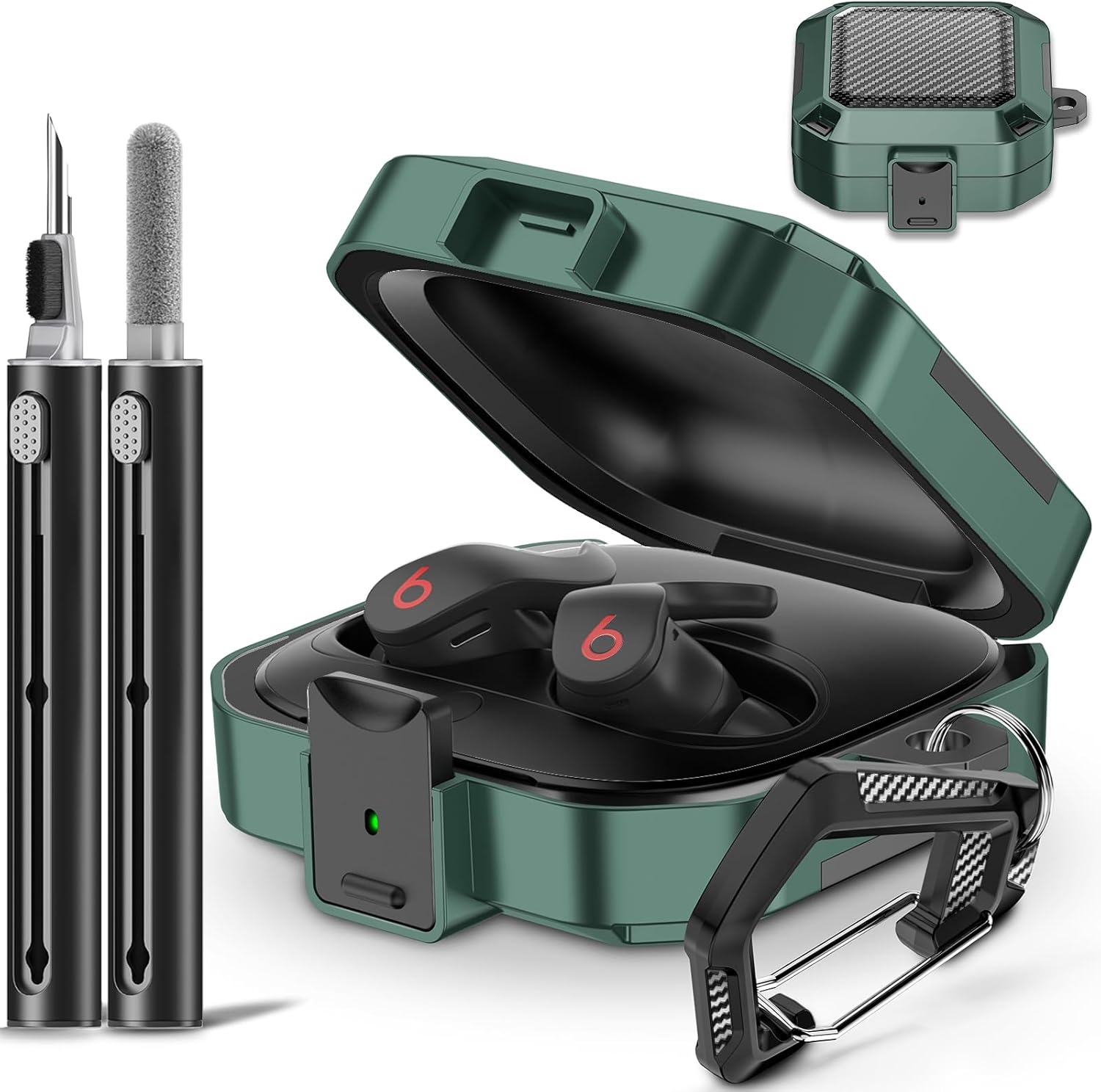 Con funda de bloqueo de seguridad para Beats Fit Pro 2021, material de fibra de carbono, carcasa rígida que absorbe los golpes, funda para