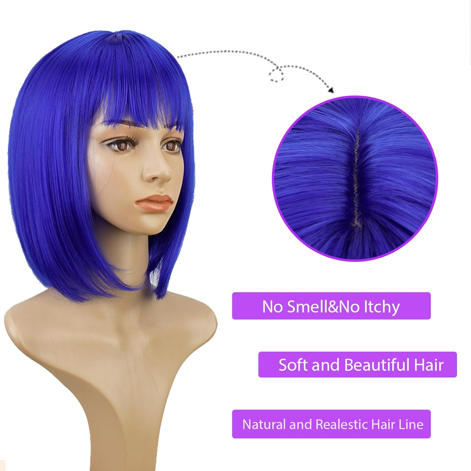 Peluca corta azul Bob con flequillo, 12 pulgadas, peluca sintética de moda natural para mujer, bonita peluca sintética de colores para fiesta