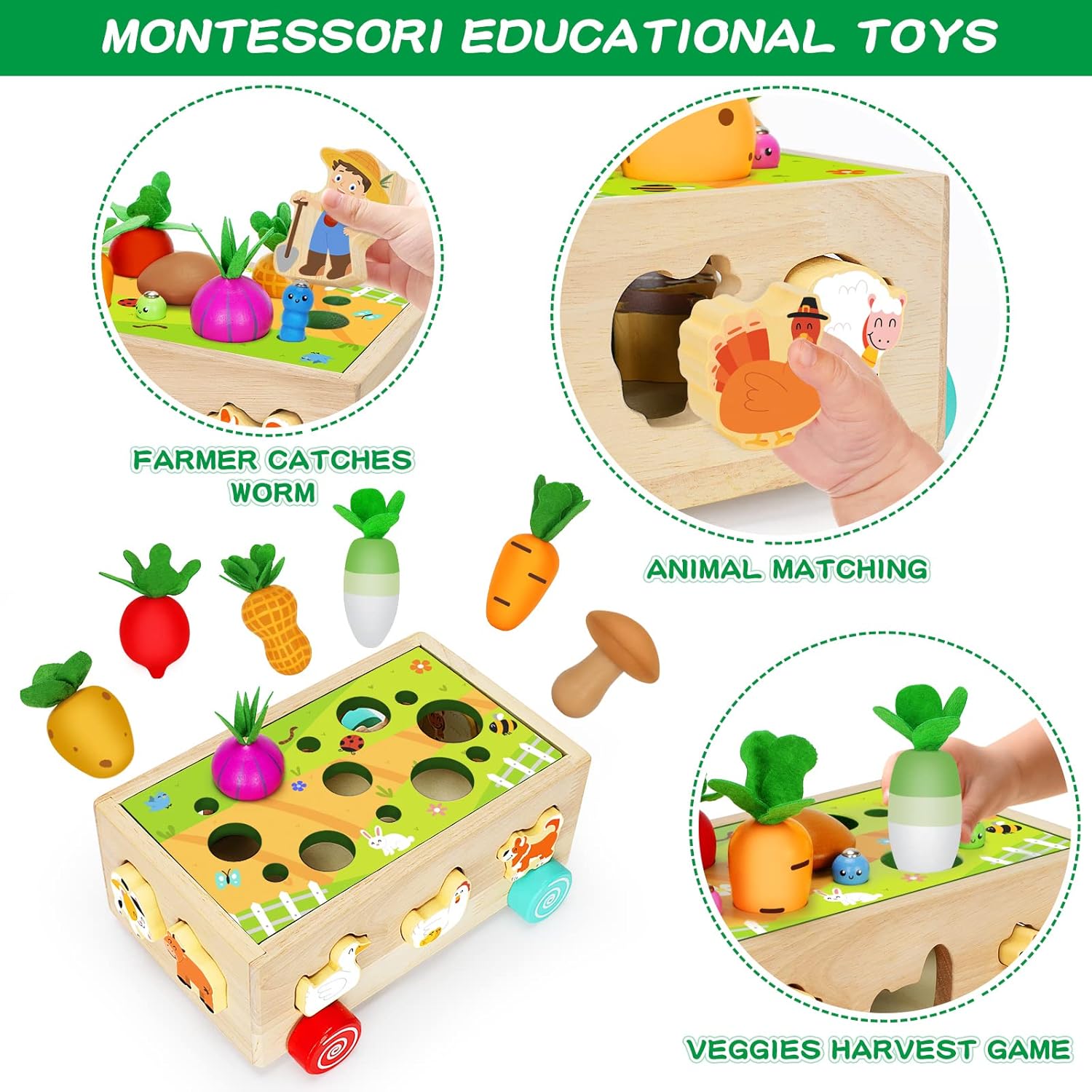 Juguetes Montessori de madera para bebés y niños de 1, 2 y 3 años, juguetes de animales de granja de madera, regalos de cumpleaños de Navidad para