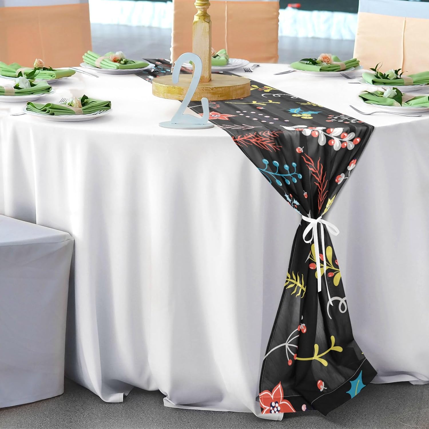 Christmas Cute Scandinavian Flower Table Runner Fall Kitchen Decor for Desk Decor Christmas Table Runner 108 Inches Long