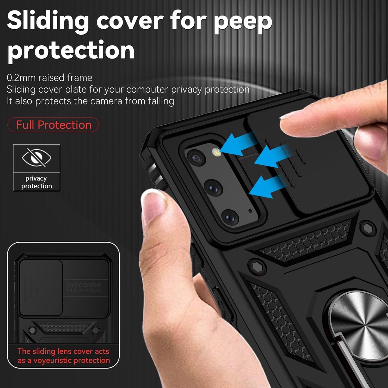 Funda para Galaxy S20 5G, Samsung S20 SM-G981U con protector de pantalla de vidrio templado y cubierta de cámara deslizante, anillo magnético para