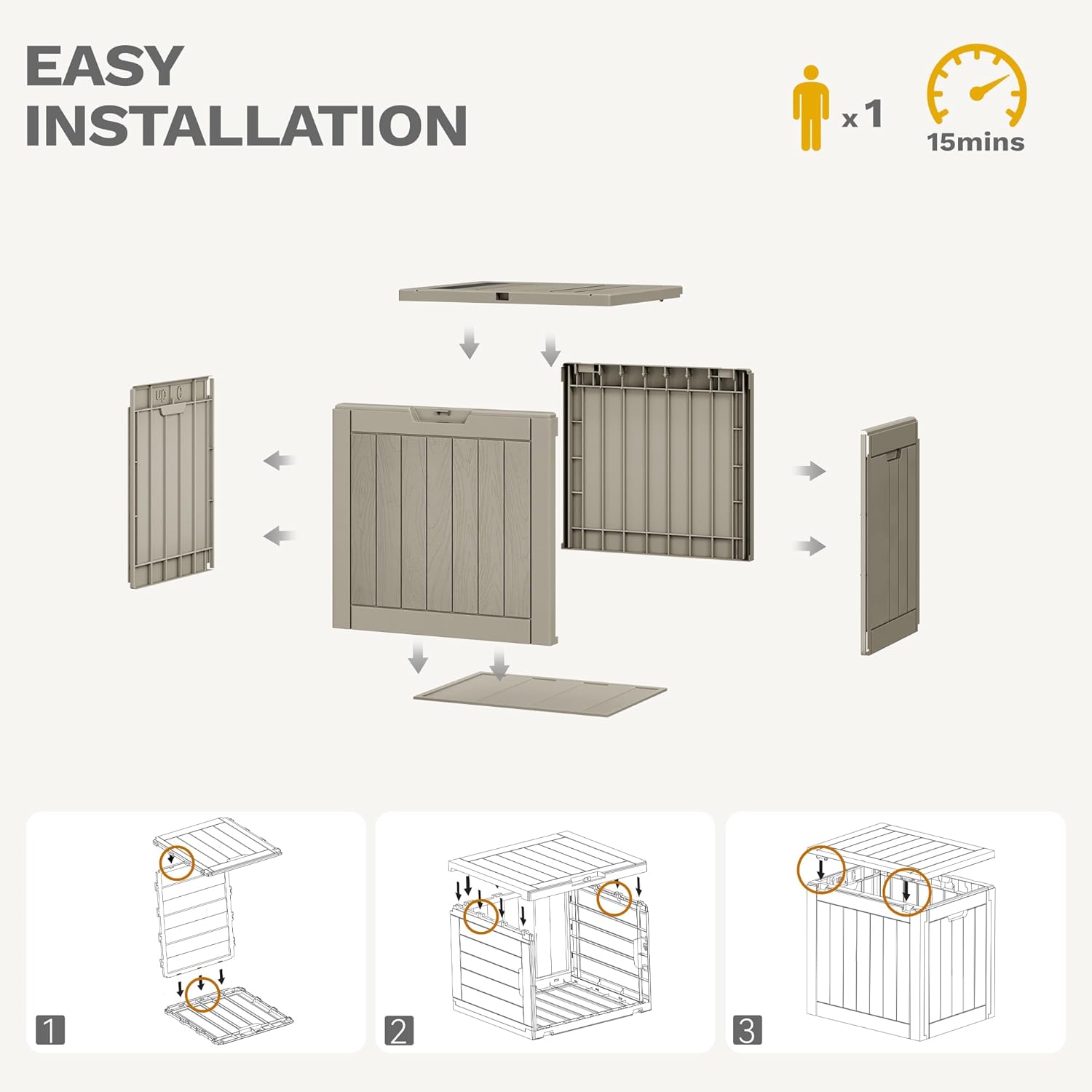 DWVO Caja de almacenamiento para exteriores de 30 galones, caja de resina resistente a la intemperie con cerradura para muebles de patio, accesorios