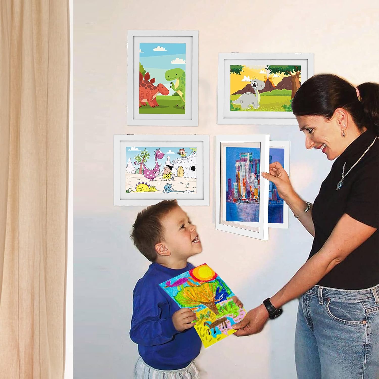 Marcos de arte para niños intercambiablesmarcos de arte para niños con apertura frontal para 50-100Marco de fotos de 13 x 9.5 pulgadas para obras de