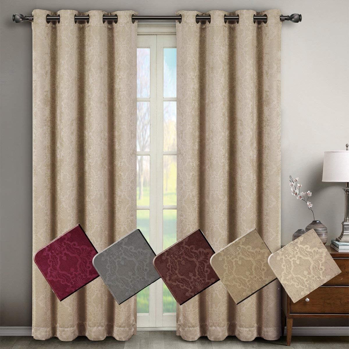 Royal Hotel Bedding Bella – Paneles de cortina opacas con ojales, color beige, 2 paneles, 52 x 108 pulgadas cada uno