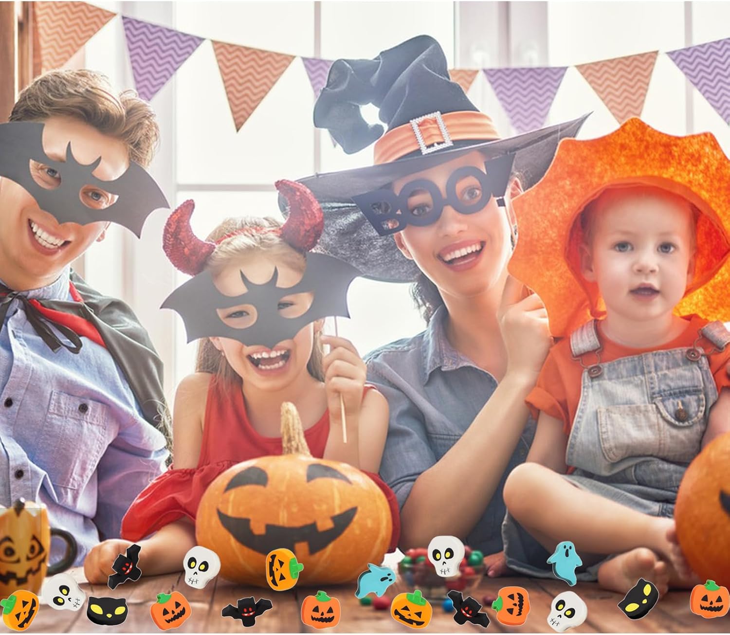 90 borradores de Halloween para niños, calabaza 3D, fantasma, esqueleto, murciélago, gato, mini borrador de goma novedoso para niños, estudiantes,