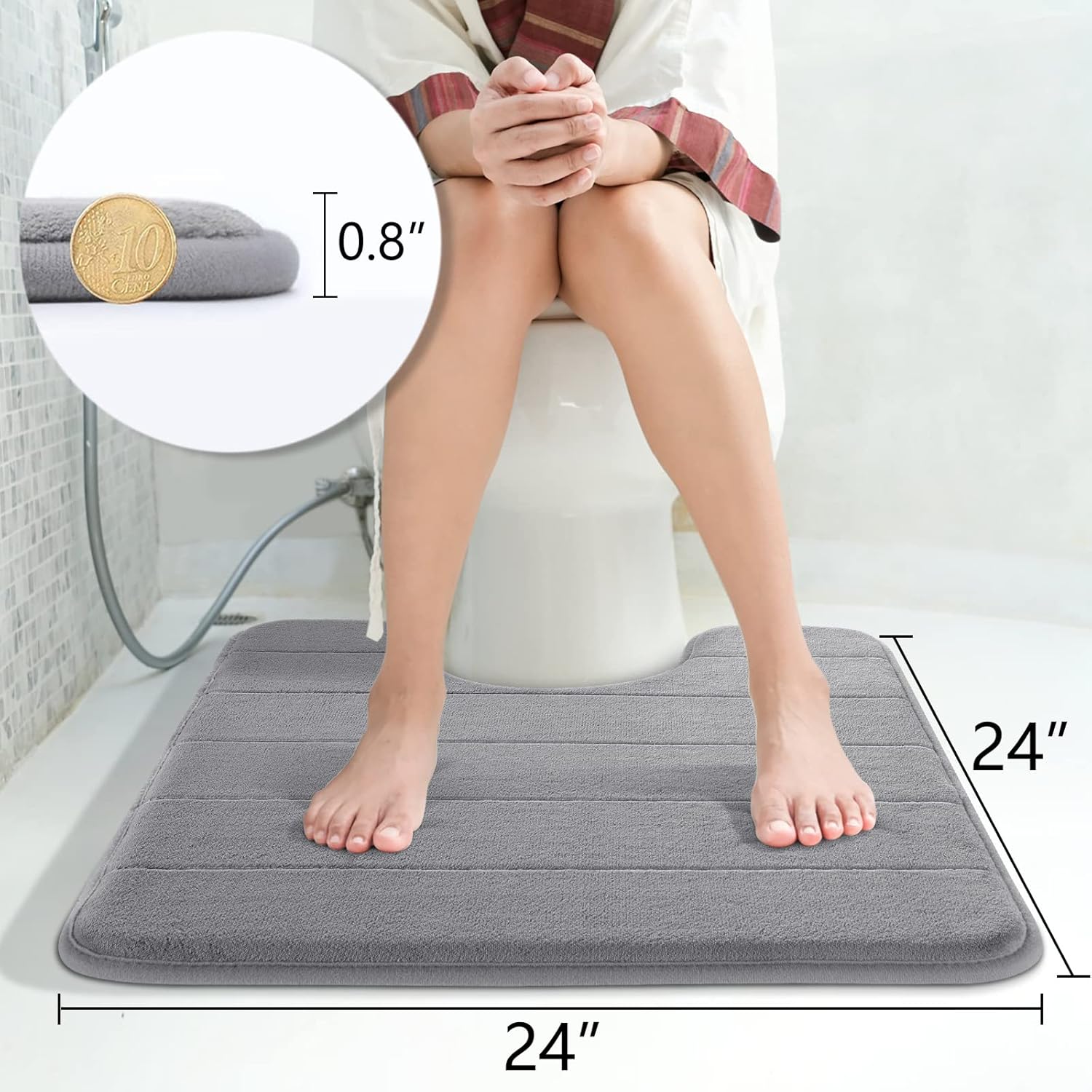 Yimobra Tapete de baño de espuma viscoelástica en forma de U, suave y cómodo, súper absorción de agua, antideslizante, grueso, lavable a máquina y