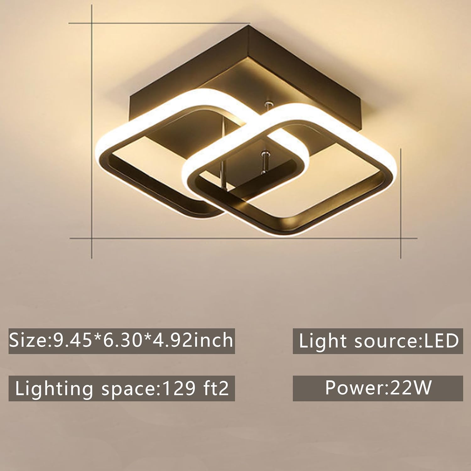 ADISUN Lámpara de techo LED moderna, lámpara de techo cuadrada de montaje empotrado blanco cálido para cocina, loft, pasillo, balcón, escalera,