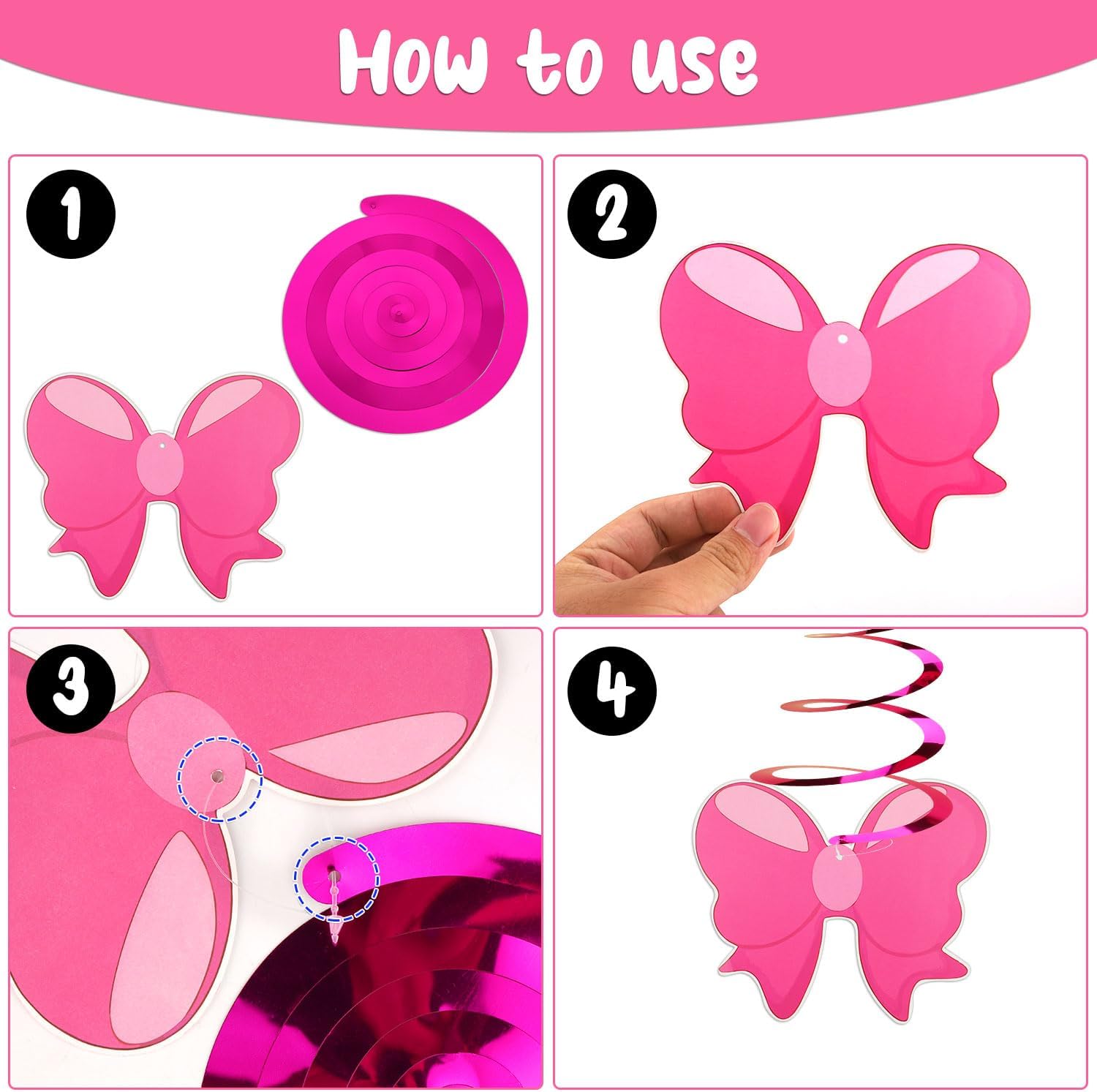 20 decoraciones de cumpleaños de princesa rosa, decoraciones de fiesta de cumpleaños para niñas, espirales colgantes de color rosa intenso,