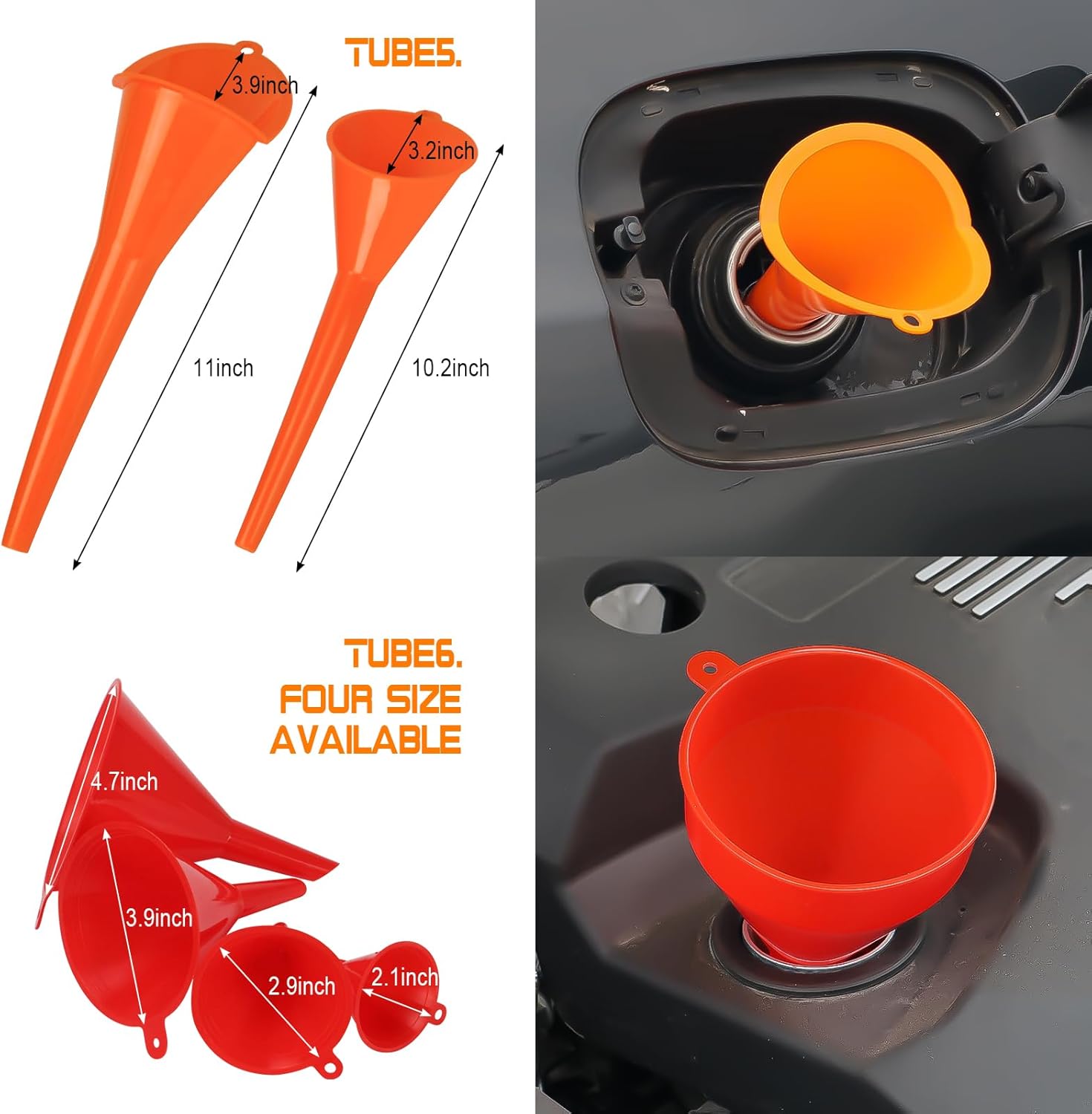 HOXHA Kit de repuesto para boquilla de gasolina y embudos automotrices, boquilla de lata de gas, embudo de boca ancha, embudo de cuello largo,