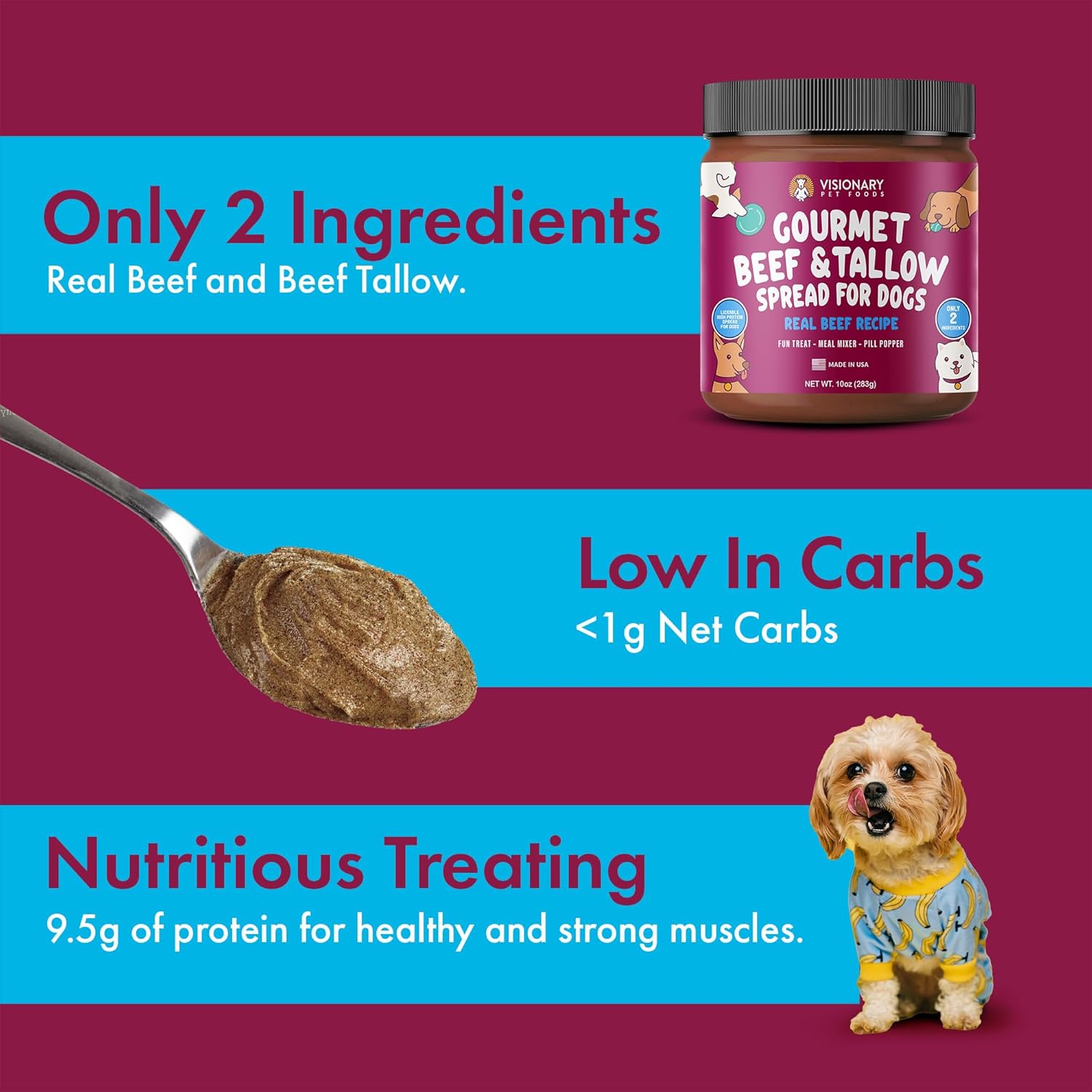 Visionary Pet Foods – Untable de carne de res para perros  Elección más saludable para la mantequilla de maní  Fácil de usar como tapete para lamer