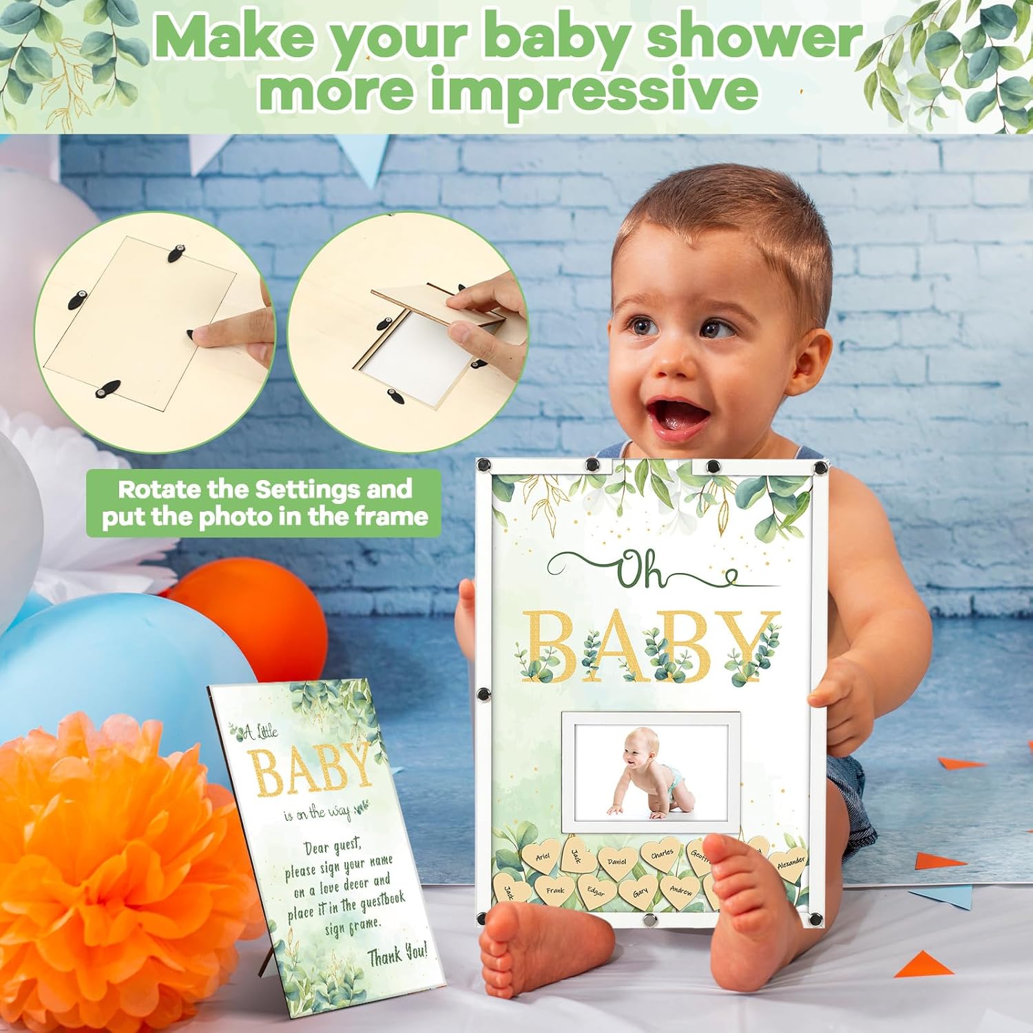64 piezas de libro de invitados de baby shower con vegetación alternativa para 60 invitados, regalos de baby shower, libro de visitas, decoración de
