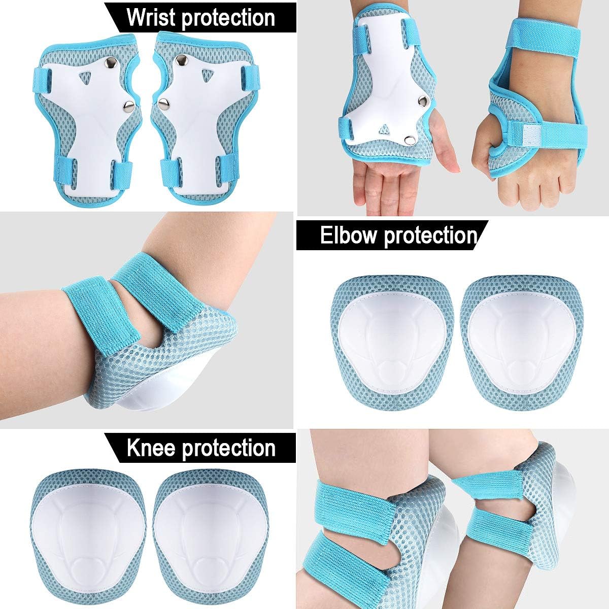 Wemfg Juego de rodilleras de protección para niños de 3 a 14 años, rodilleras y coderas con muñequeras 3 en 1 para patinaje, ciclismo, bicicleta,