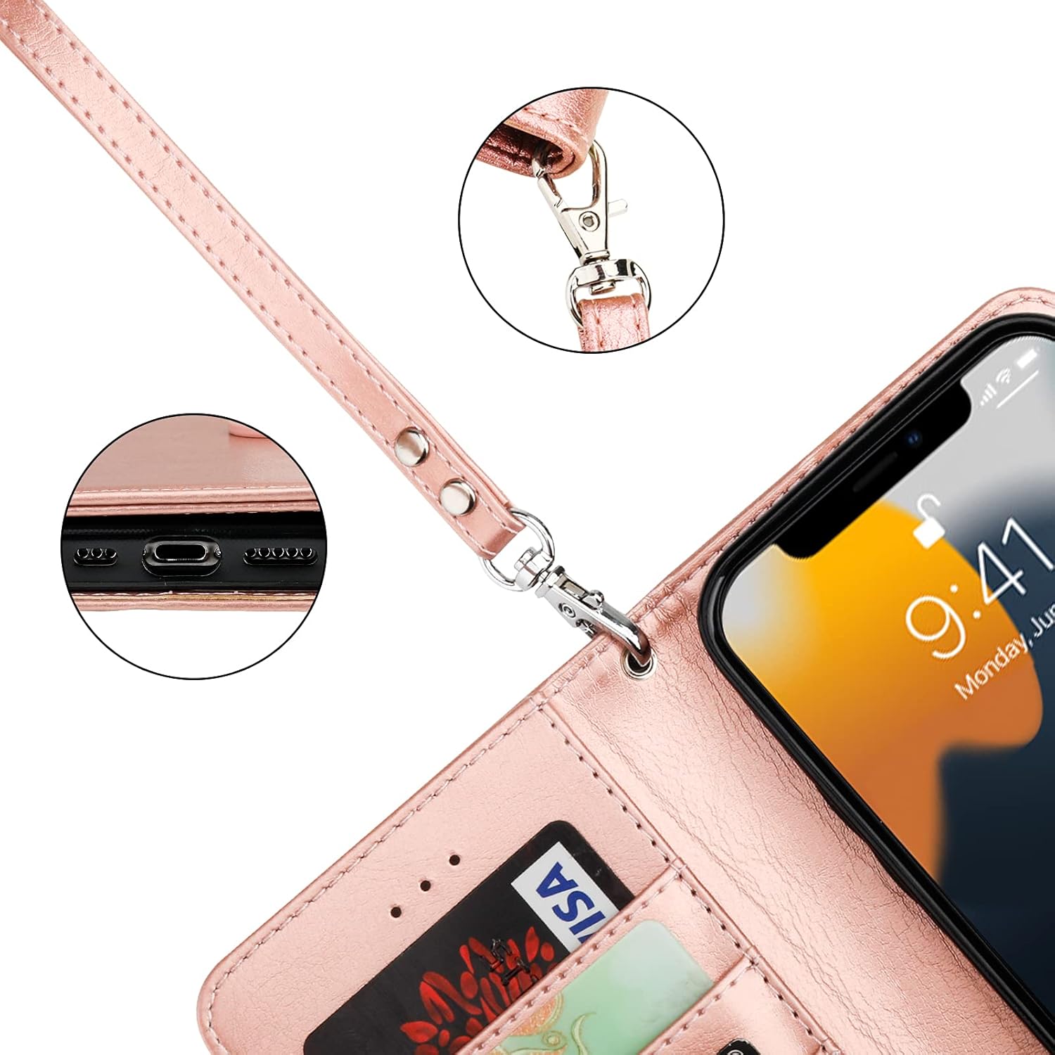 Bocasal Funda tipo cartera desmontable para iPhone 13 con bloqueo RFID, ranuras para tarjetas, soporte de piel sintética de alta calidad, soporte