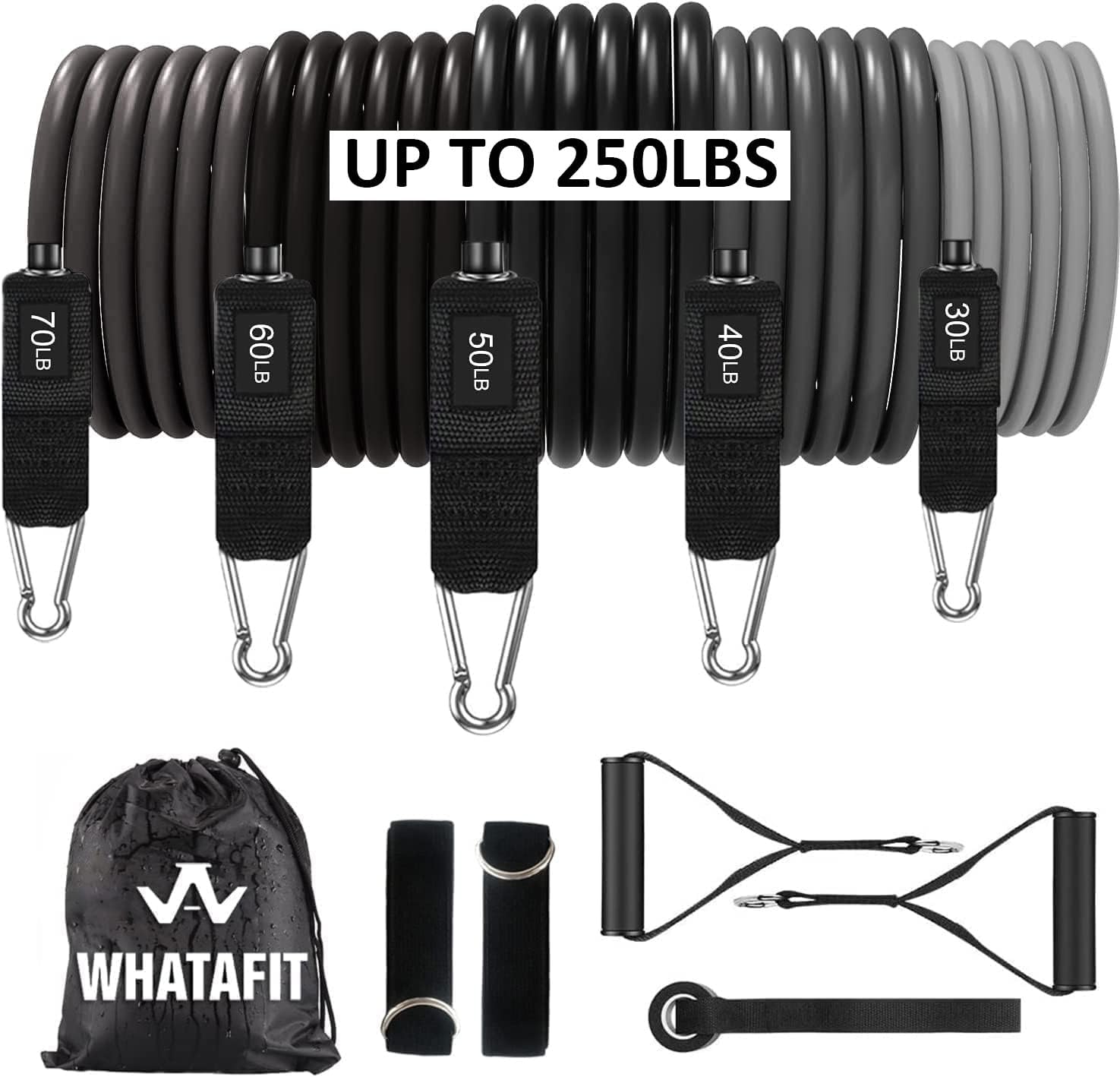 WHATAFIT Bandas de resistencia, bandas de ejercicio, bandas de resistencia para entrenamiento, bandas de entrenamiento con asas para hombres y