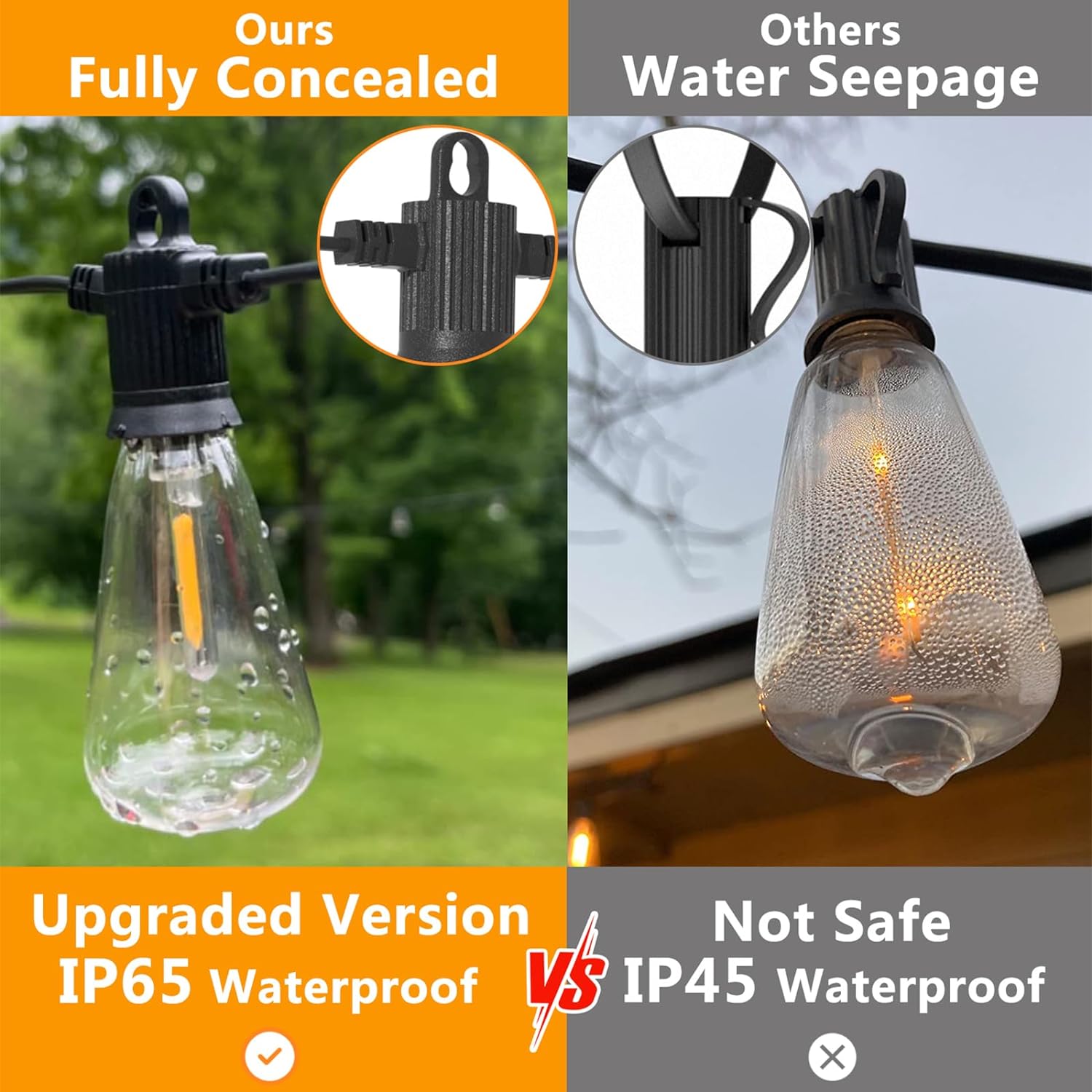 ZOTOYI Tira de luces para exteriores de 25 pies, impermeable, IP65, con 13 bombillas LED ST38 inastillables (1 repuesto), luces colgantes exteriores