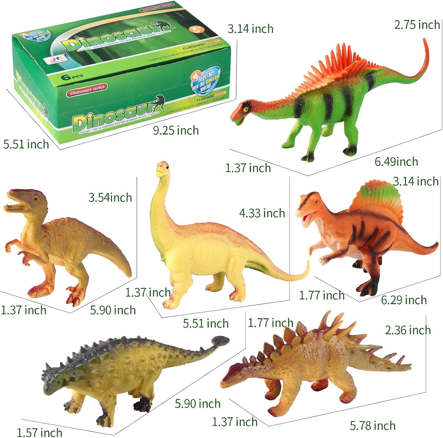 Figura de dinosaurio realista, 6 paquetes de 6.5 pulgadas, juego de dinosaurios para niños de 3, 4, 5, 6, 6 y más años