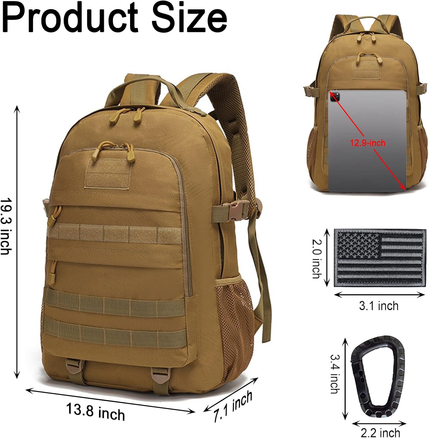 Aocmpxs Mochila táctica militar, mochila de senderismo de 30L resistente al agua, mochilas de asalto de 3 días, paquete Molle Army, ACU, Exteriores