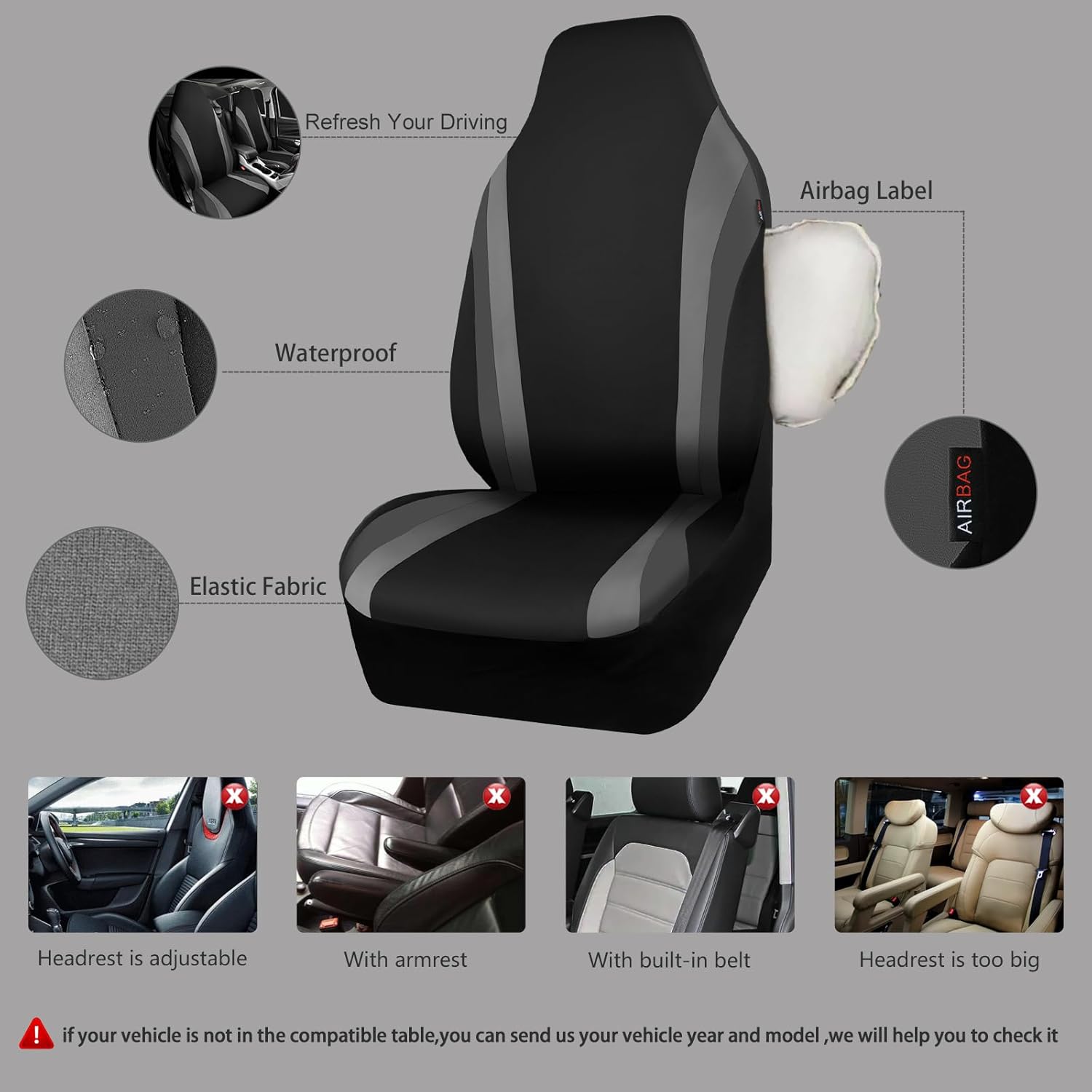 CAR PASS AquaShield – Fundas de asiento de automóvil impermeables de neopreno solo para asientos delanteros, funda de asiento de cubo de respaldo