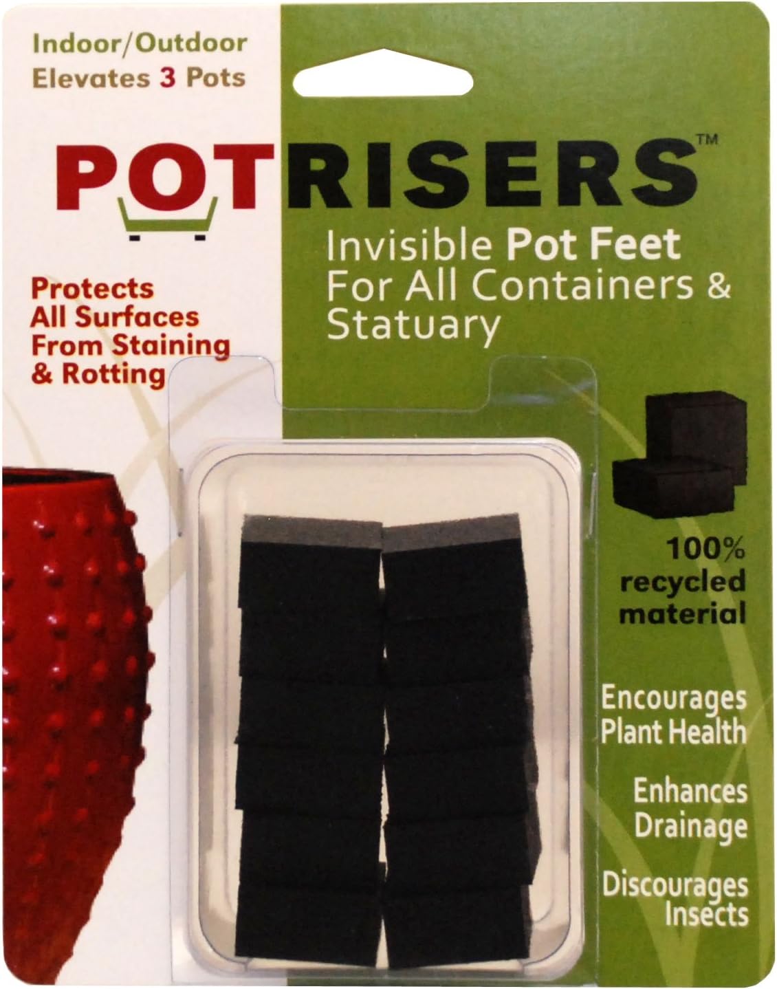 Pies para macetas de Potrisers, PR16, invisibles, de color negro, paquete de 16, para 4 o 5 macetas, Negro