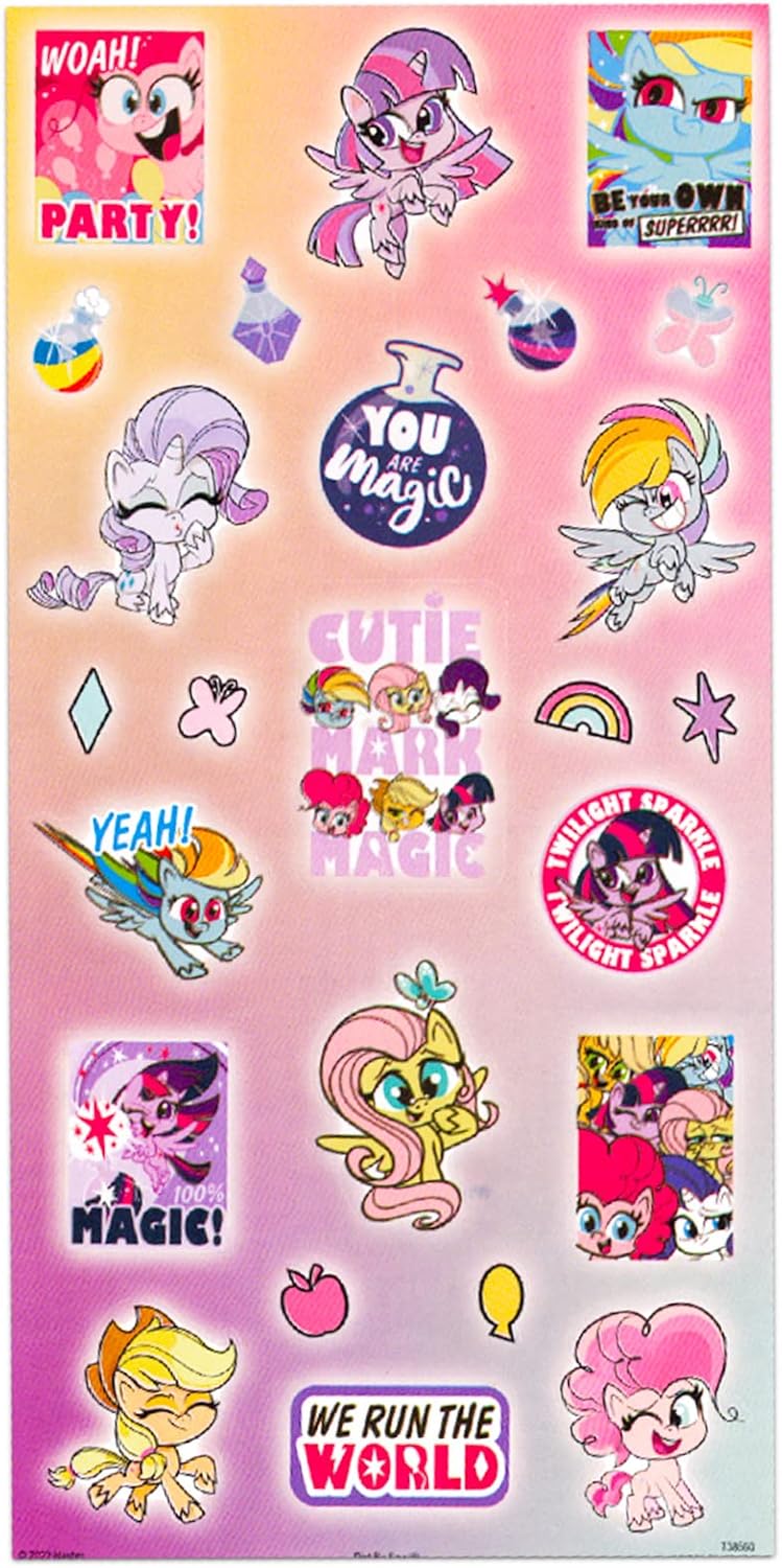 MLP – Juego de juguetes para apretar  Paquete de 3 piezas con juguetes para apretar MLP, calcomanías MLP y colgador de puerta de princesa de playa