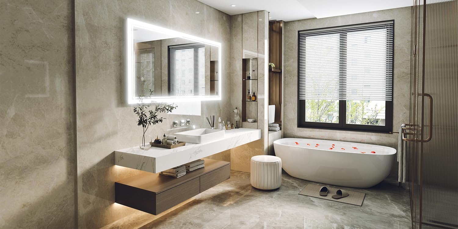 Homebay Espejo de baño de 24 x 32 pulgadas con luz, espejo de baño regulable continuo, espejo de pared con luces delanteras y retroiluminación,