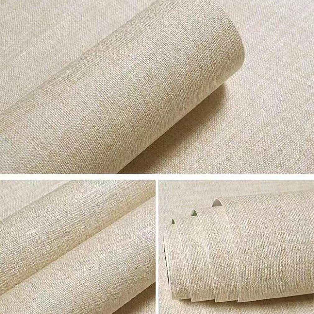 AKANDS Papel tapiz de tela texturizada para despegar y pegar, papel de contacto de vinilo sintético para armarios, baños, encimeras y más (crema,