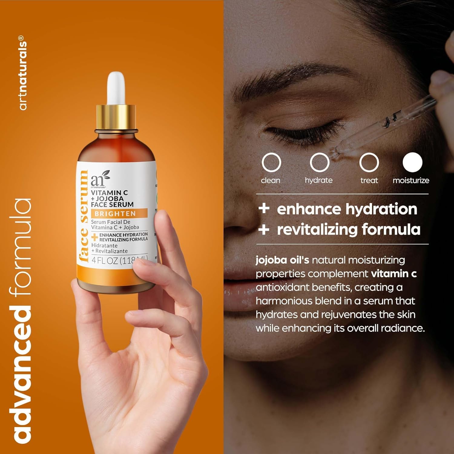 ArtNaturals Suero de vitamina C antienvejecimiento (4 onzas líquidas) con ácido hialurónico y vitamina E – Repara las arrugas ojeras, desvanece las