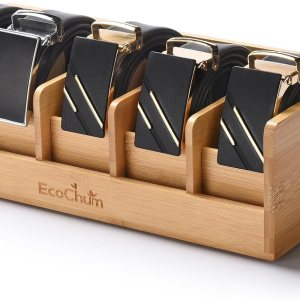 Caja organizadora de cinturón de bambú, rejilla de almacenamiento para mostrar 5 cinturones, organizador de cinturón para organizadores de armario y Caja organizadora de cinturón de bambú, rejilla de almacenamiento para mostrar 5 cinturones, organizador de cinturón para organizadores de armario y