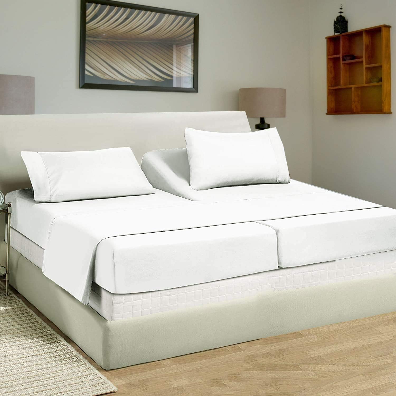 Juego de sábanas divididas tamaño Queen, juego de 7 piezas, juegos de sábanas divididas para cama ajustable, 100% algodón egipcio, sábanas de lujo