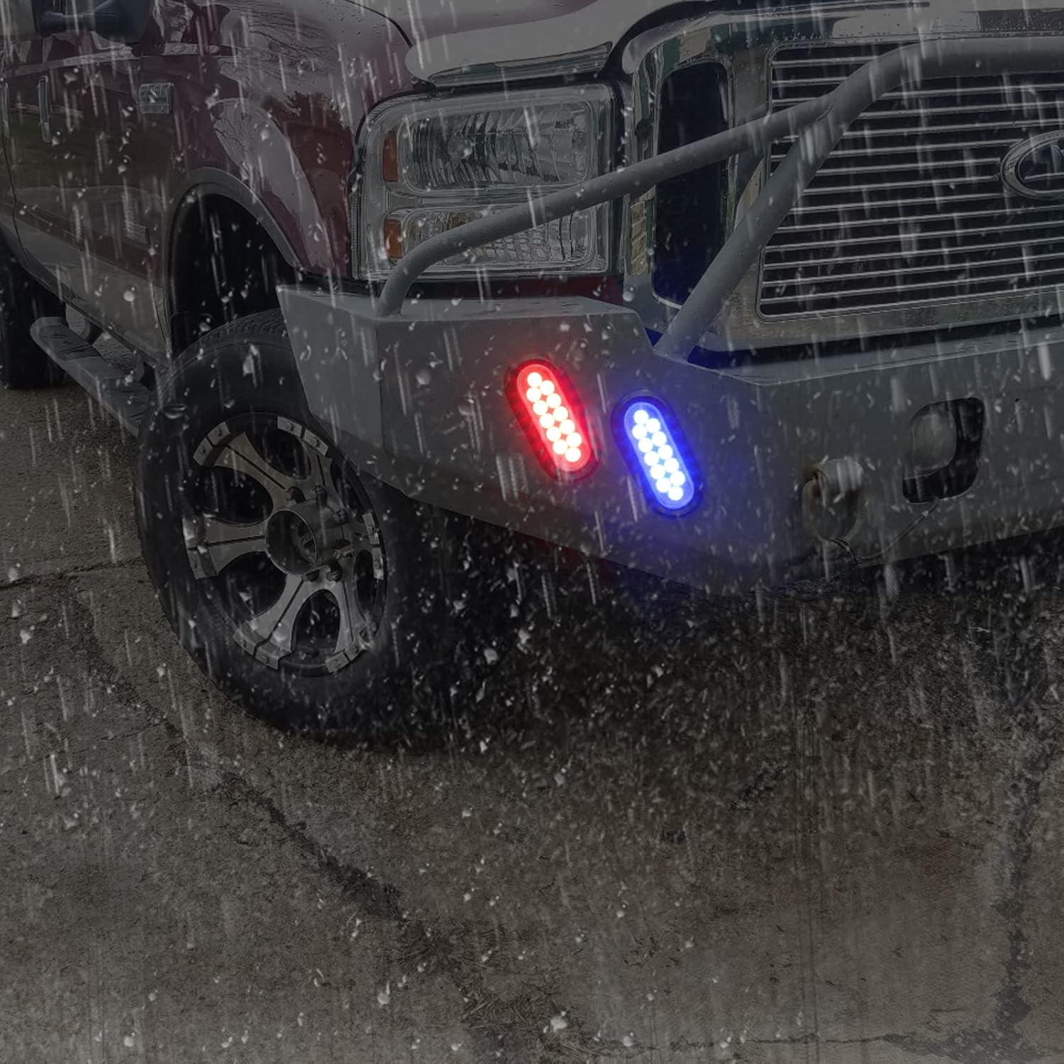 Partsam Juego de 2 luces traseras ovaladas rojas de 6.7 pulgadas y luces auxiliares azules, 12 diodos con ojales de goma y 3 clavijas, luces