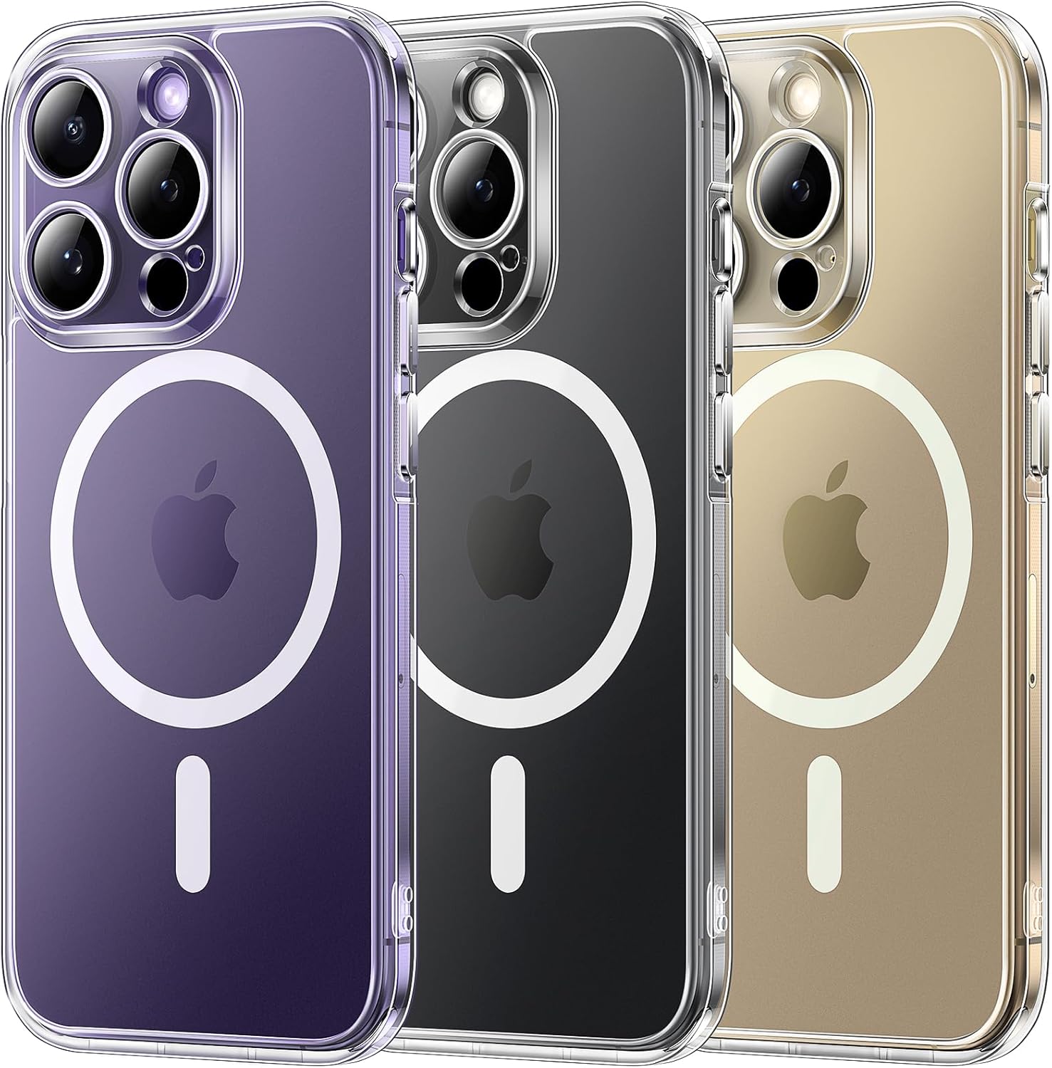 TOCOL Funda magnética transparente para iPhone 14 Pro, no amarillea, protección completa de la cámara, con 2 protectores de pantalla, compatible con