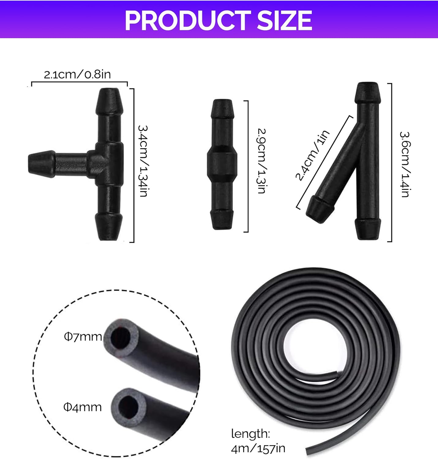 Kit de manguera para lavaparabrisas, incluye manguera de líquido de lavadora de 13.1 ft y 12 conectores de manguera, accesorios de automóvil,
