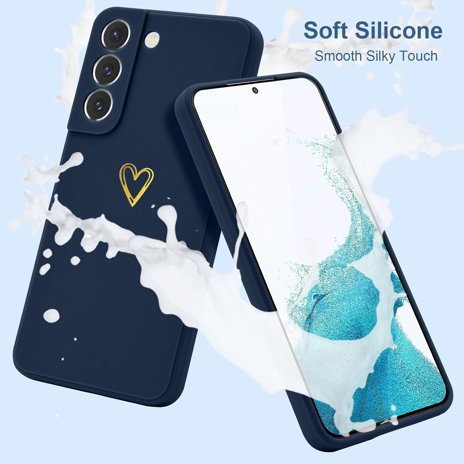 Funda para Samsung Galaxy S22, bonita funda delgada a prueba de golpes con soporte de carga inalámbrica y protección, azul marino