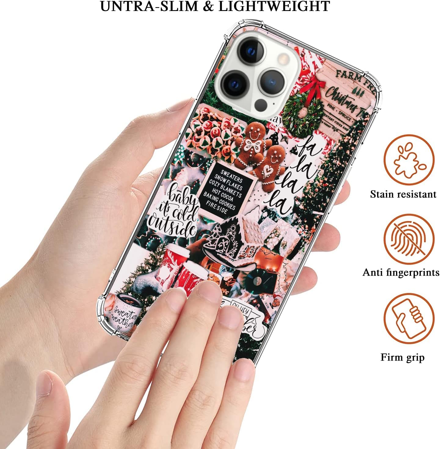 Funda de collage de Navidad de invierno para iPhone 15 Pro Max, diseño retro estético de Navidad de pan de jengibre y árbol para niñas, mujeres y