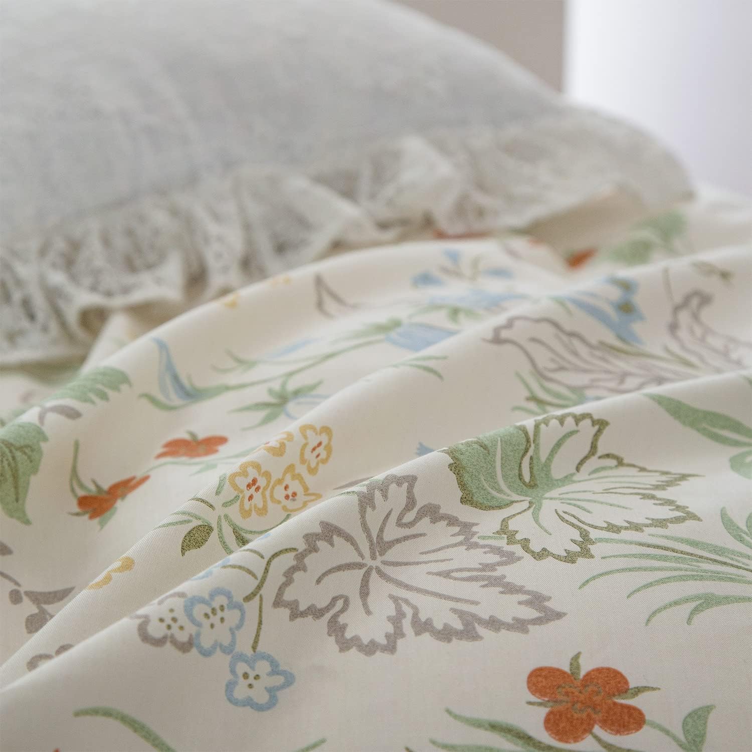 Fundas de edredón florales tamaño Queen, 100% algodón, elegantes juegos de ropa de cama floral tamaño Queen, 3 piezas, hojas de flores verdes y
