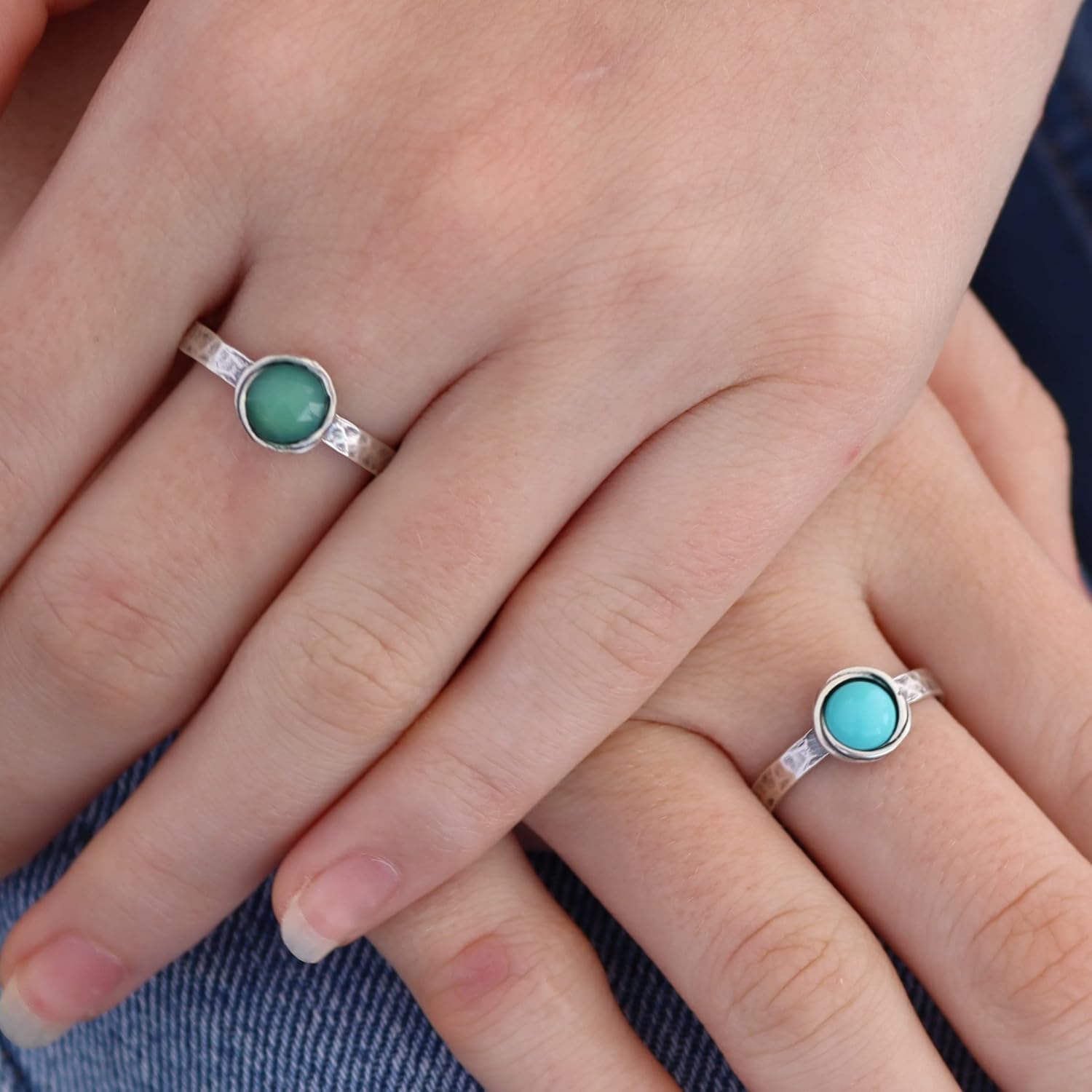 Jade ring, Sterling silver 925 gemstone ring band for women, Green stone ring, Hammered stone stacking ring, Birthstone ring (jade, 9)